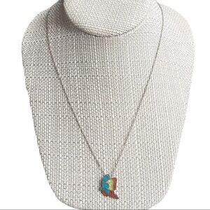 Vintage Sterling Silver Mosaic Enamel Butterfly Pendant Necklace